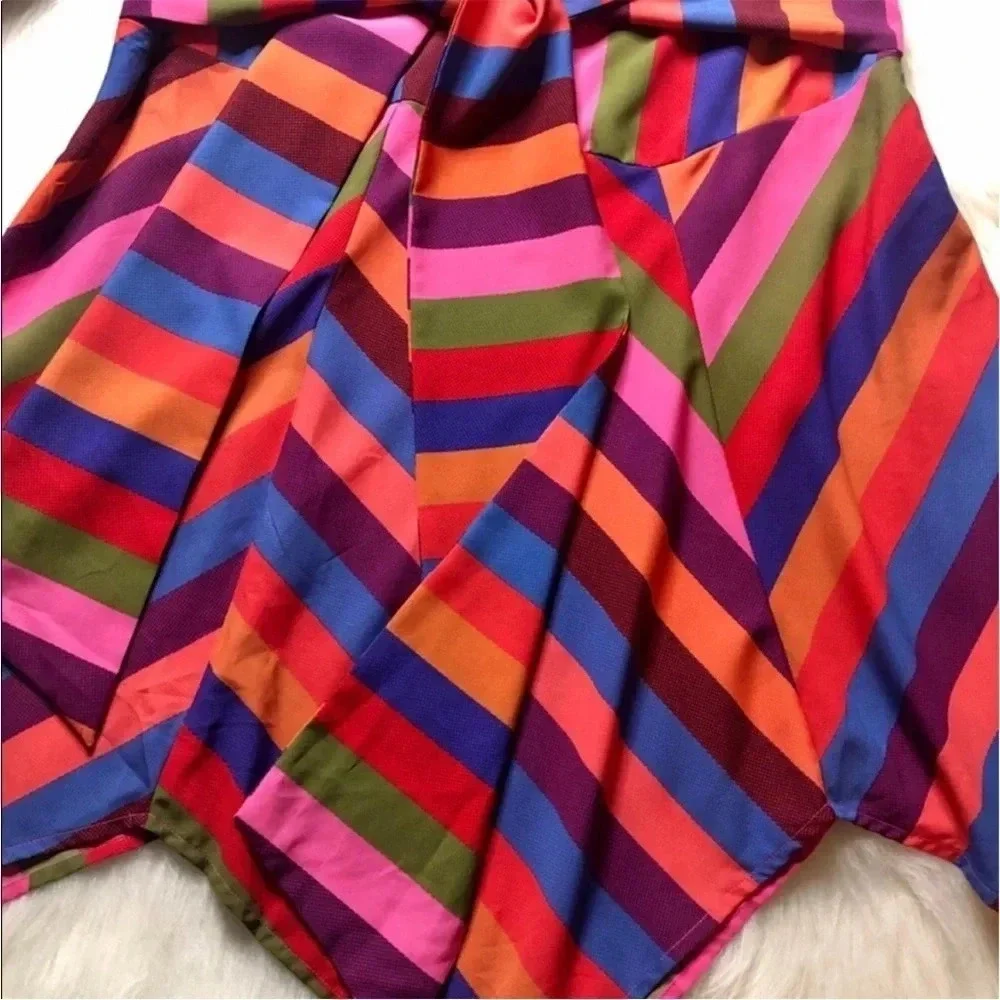 A New Day Vibrant Multi Colored Striped Asymmetrical Sun Dress medium - Picture 8 of 12